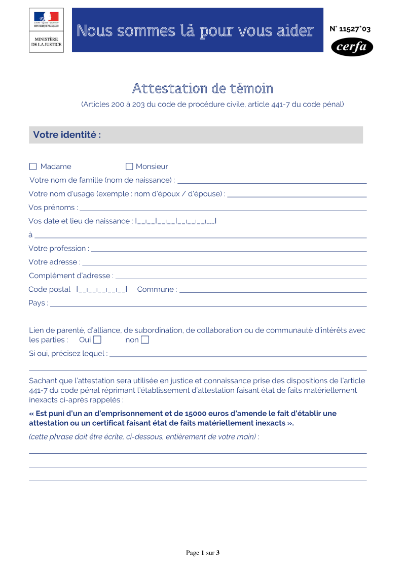 Aperçu — Attestation de témoin